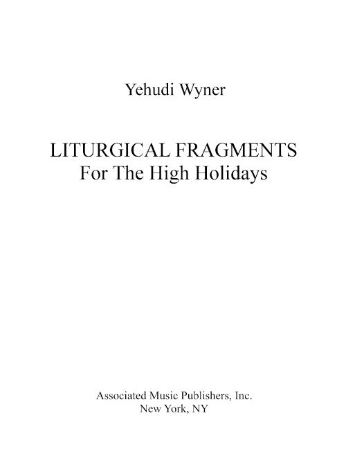 Liturgical Fragments for the High Holidays