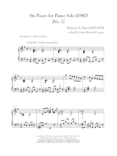 Six Pieces for Piano Solo - Digital