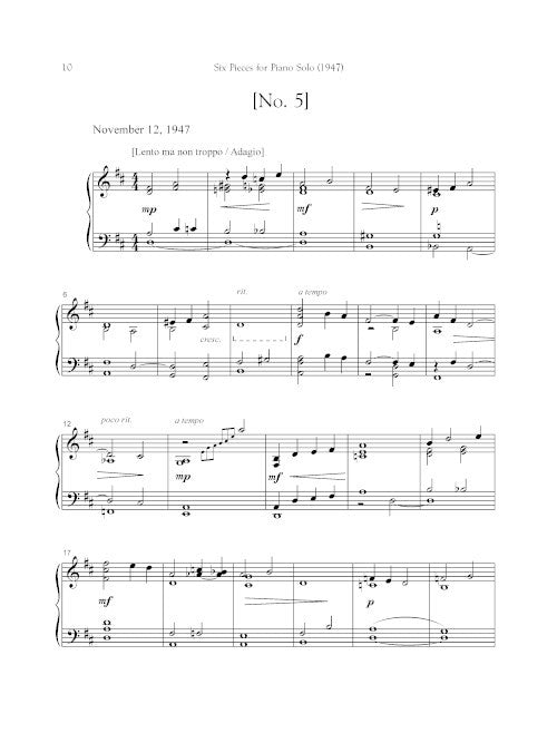 Six Pieces for Piano Solo - Digital