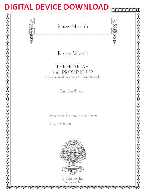 Three Arias from Proving Up (for baritone and piano) - Digital