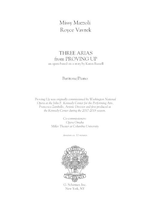 Three Arias from Proving Up (for baritone and piano) - Digital