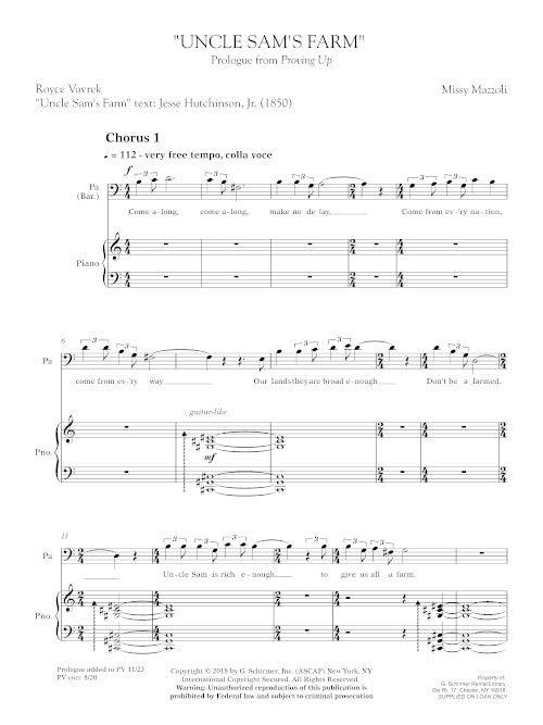 Three Arias from Proving Up (for baritone and piano) - Digital