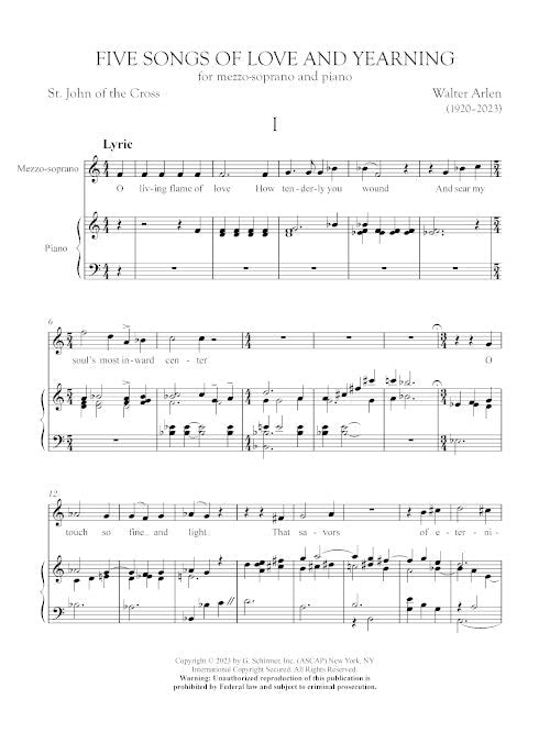 Five Songs of Love and Yearning (Mezzo-soprano and piano) - Digital (Not Printable)