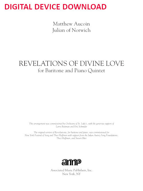 Revelations of Divine Love (for Baritone and Piano Quintet) - Digital (Not Printable)