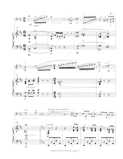 Carmen Fantasie - reduction for cello and piano - Digital (Not Printable)