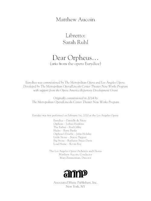 Dear Orpheus... (from Eurydice)